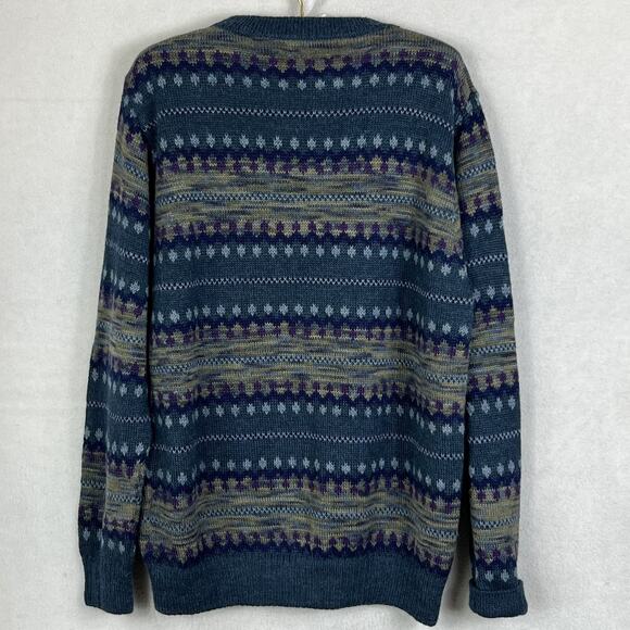Novica Sweater Large Men's 100% Alpaca Peruvian Crew Neck Blue Multicolor - Picture 2 of 10
